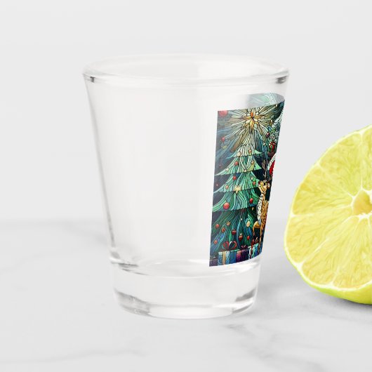 Sinterklaas en zijn rendierdragende geschenken shot glas (Links)