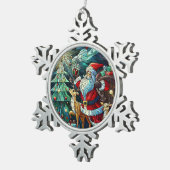 Sinterklaas en zijn rendierdragende geschenken tin sneeuwvlok ornament (Rechts)