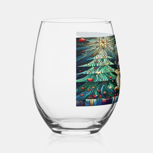 Sinterklaas en zijn rendierdragende geschenken wijnglas zonder voet (Rechts)