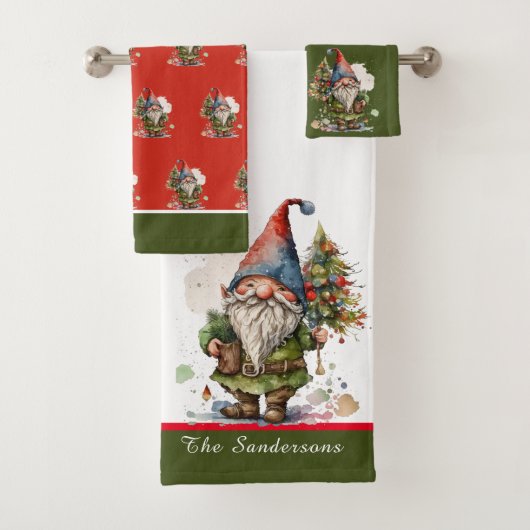 Sinterklaas Gnome Kerst Rood Groen Wit Bad Handdoek (Insitu)