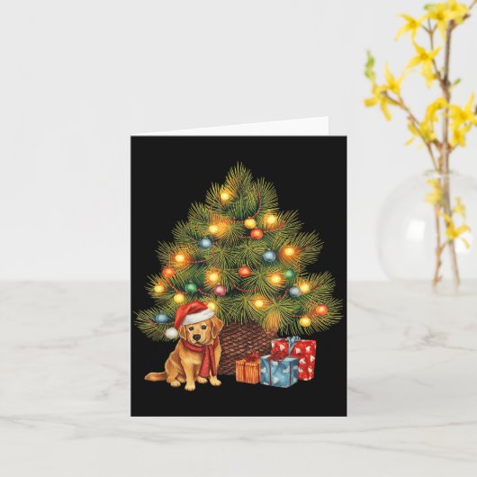 Sinterklaas Golden Retriever Boom Kerstverlichting Kaart (Gele Bloem)