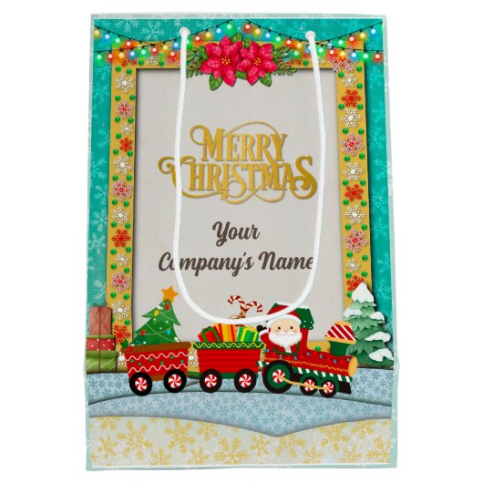 Sinterklaas in de trein met geschenken en kerstboo medium cadeauzakje (Achterkant)