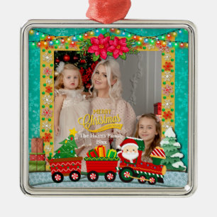 Sinterklaas in de trein met geschenken en kerstboo metalen ornament