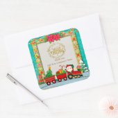 Sinterklaas in de trein met geschenken en kerstboo vierkante sticker (Envelop)