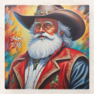 Sinterklaas in een Cowboy Pet Kerstmis Glazen Onderzetter