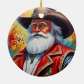 Sinterklaas in een Cowboy Pet Kerstmis Keramisch Ornament (Achterkant)