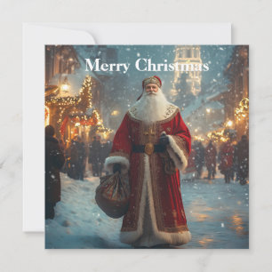 Sinterklaas in een feestelijk besneeuwd dorp  feestdagenkaart