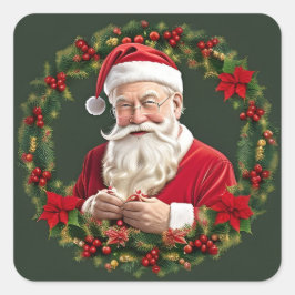 Sinterklaas in een feestelijke krans vierkante sticker
