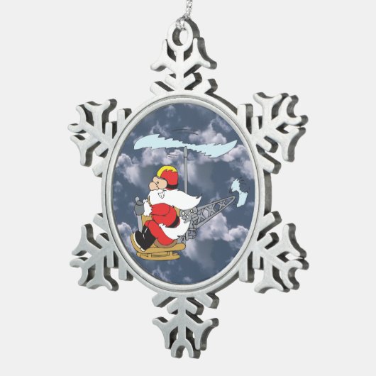 Sinterklaas in een helikopter tin sneeuwvlok ornament (Rechts)