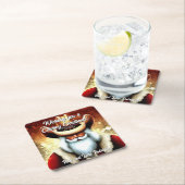 Sinterklaas in een Western Pet Kerst Vierkante Kartonnen Onderzetter (Insitu)