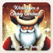 Sinterklaas in een Western Pet Kerst Vierkante Kartonnen Onderzetter (Voorkant)