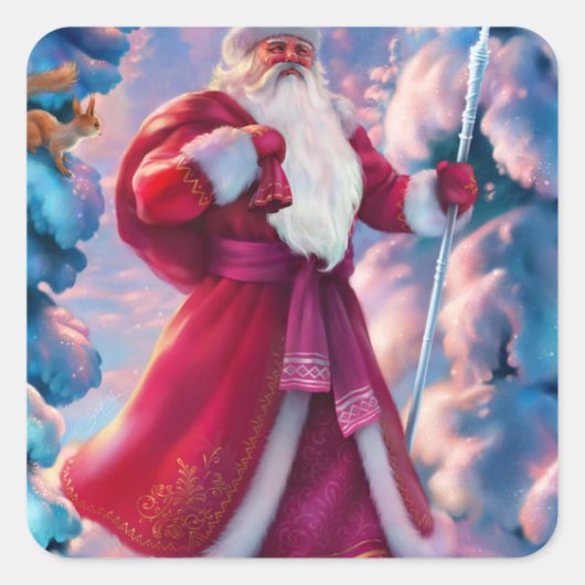 Sinterklaas in het bos vierkante sticker (Voorkant)