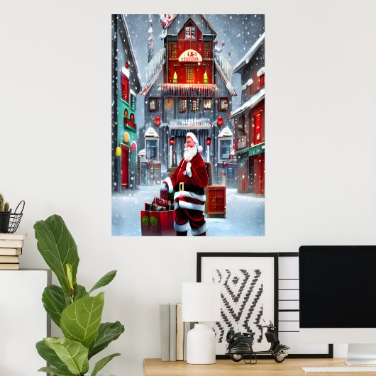 Sinterklaas in het dorp | AI Art Poster (Thuiskantoor)