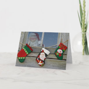 Sinterklaas in het raam van de schuur feestdagen kaart