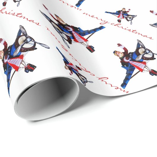 Sinterklaas in het vliegtuig (wit) cadeaupapier (Rol Hoek)