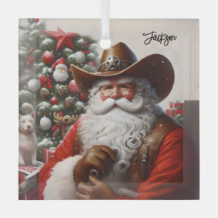 Sinterklaas in lederen cowboy Pet kerst Glas Ornament