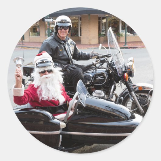 Sinterklaas in motorfiets zijspan ronde sticker (Voorkant)