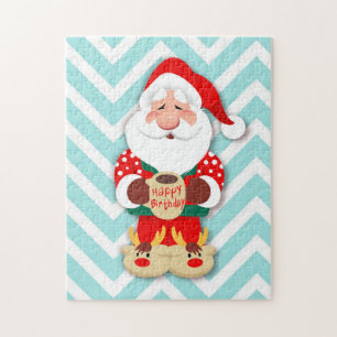 Sinterklaas in rode pyjama's met een mok legpuzzel