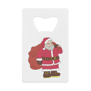 Sinterklaas in rood met cadeautas en eierlassen kredietkaart flessenopener