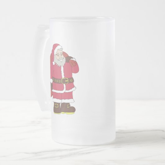 Sinterklaas in rood met cadeautas en eierlassen matglas bierpul (Voorkant links)