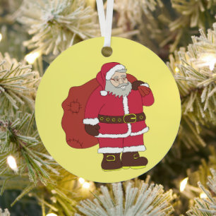 Sinterklaas in rood met cadeautas en eierlassen metalen ornament