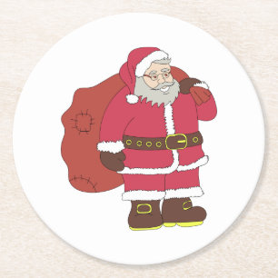 Sinterklaas in rood met cadeautas en eierlassen ronde kartonnen onderzetter
