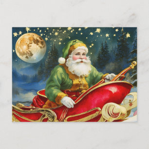 Sinterklaas in Sleigh, Golden Moon, Sterren Feestdagenkaart