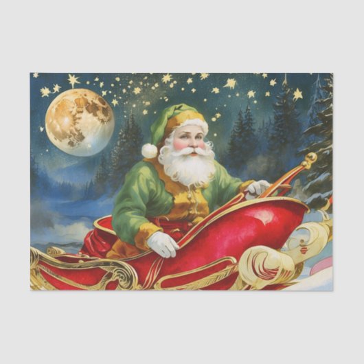  Sinterklaas in Sleigh, Golden Moon, Sterren Tissuepapier (Voorkant)