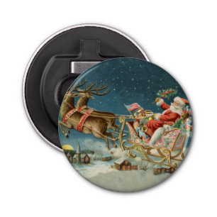 Sinterklaas Kerst Antiek Sleigh Rendier Button Flesopener