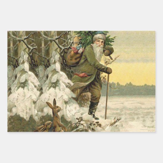 Sinterklaas Kerst Antiek Sleigh Rendier Inpakpapier Vel (Voorkant 2)