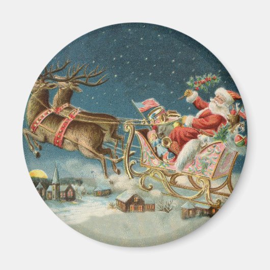 Sinterklaas Kerst Antiek Sleigh Rendier Magneet (Voorkant)