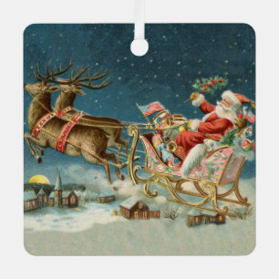 Sinterklaas Kerst Antiek Sleigh Rendier Metalen Ornament