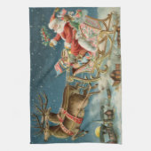 Sinterklaas Kerst Antiek Sleigh Rendier Theedoek (Verticaal)