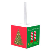 Sinterklaas, kerstboom en Elf Legs Kubus Ornament (Achter hoekig)