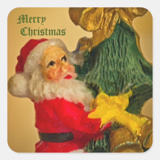 Sinterklaas Klimmen de Kerstboom -  Vierkante Sticker (Voorkant)