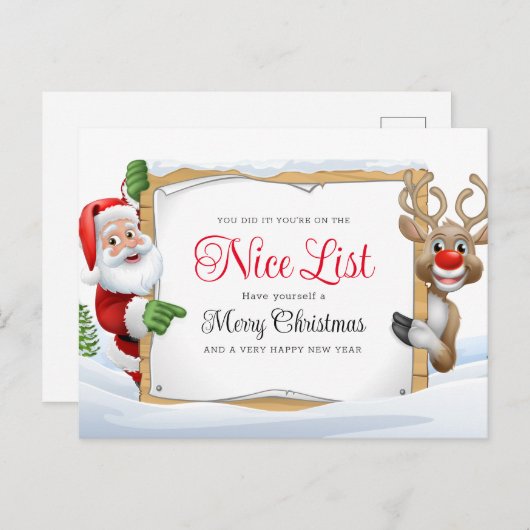 Sinterklaas leuke lijst en een rode neus rendier X Feestdagenkaart (Voorkant / Achterkant)