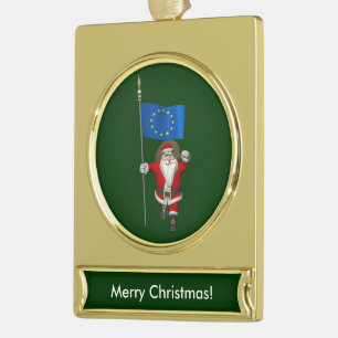 Sinterklaas met aftekening van de Europese Unie Verguld Banner Ornament