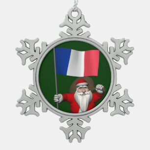 Sinterklaas met aftekening van Frankrijk Tin Sneeuwvlok Ornament