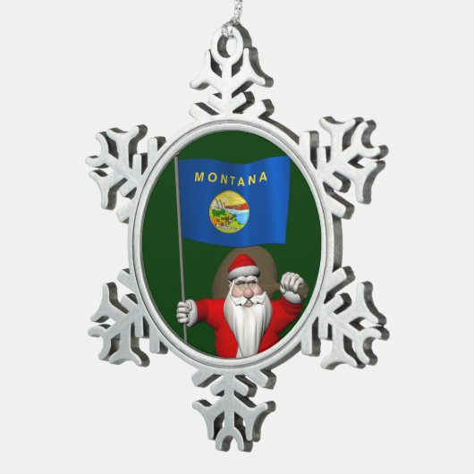 Sinterklaas met aftekening van Montana Tin Sneeuwvlok Ornament (Rechts)