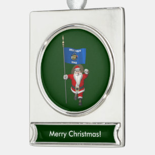 Sinterklaas met aftekening van Wisconsin Verzilverd Banner Ornament