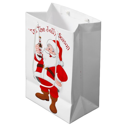 Sinterklaas met bierfles medium cadeauzakje (Voorkant Gekanteld)