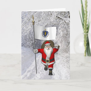 Sinterklaas met bord van massachusetts feestdagen kaart