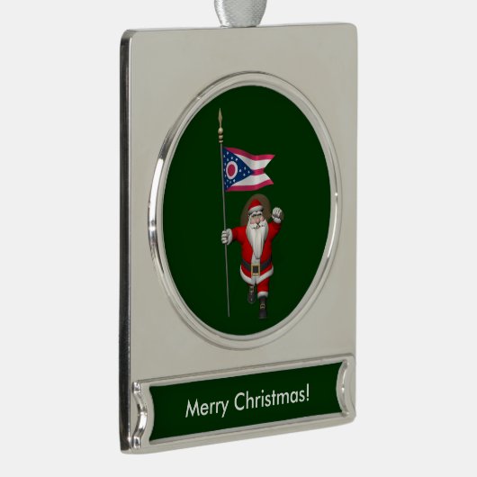 Sinterklaas met bordje van Ohio Verzilverd Banner Ornament (Rechts)
