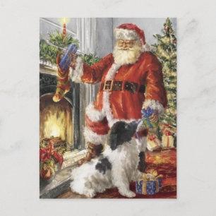 Sinterklaas met cadeau aan hond feestdagenkaart