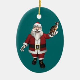 Sinterklaas met Calico Cat Keramisch Ornament