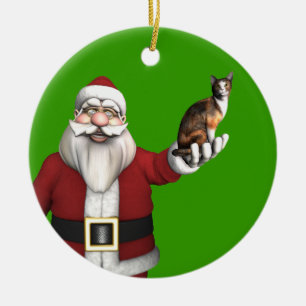 Sinterklaas met Calico Cat Keramisch Ornament