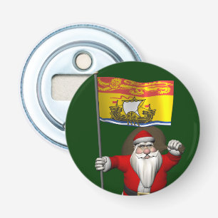 Sinterklaas met de vlag van New Brunswick CDN Button Flesopener