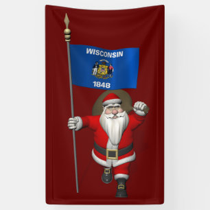 Sinterklaas met de vlag van Wisconsin Spandoek