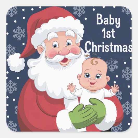 Sinterklaas met een Baby 1e kerst Vierkante Sticker (Voorkant)