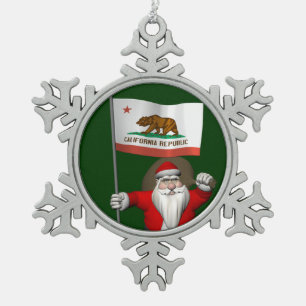 Sinterklaas met inzending van Californië Tin Sneeuwvlok Ornament